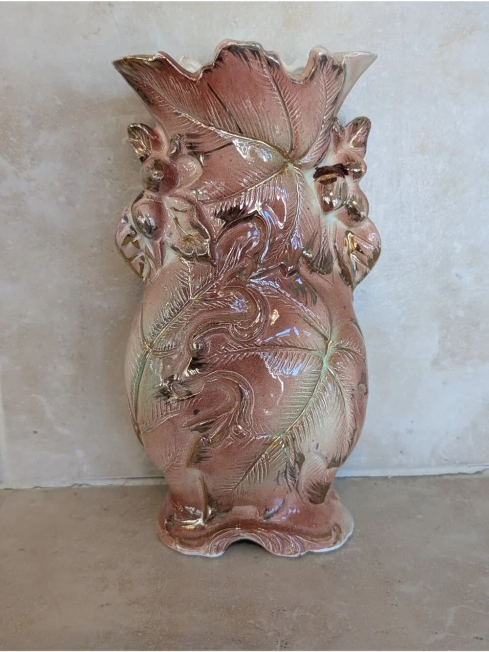 Vintage Ceramic Leaf and Acorn Vase made in Japan 50s 8